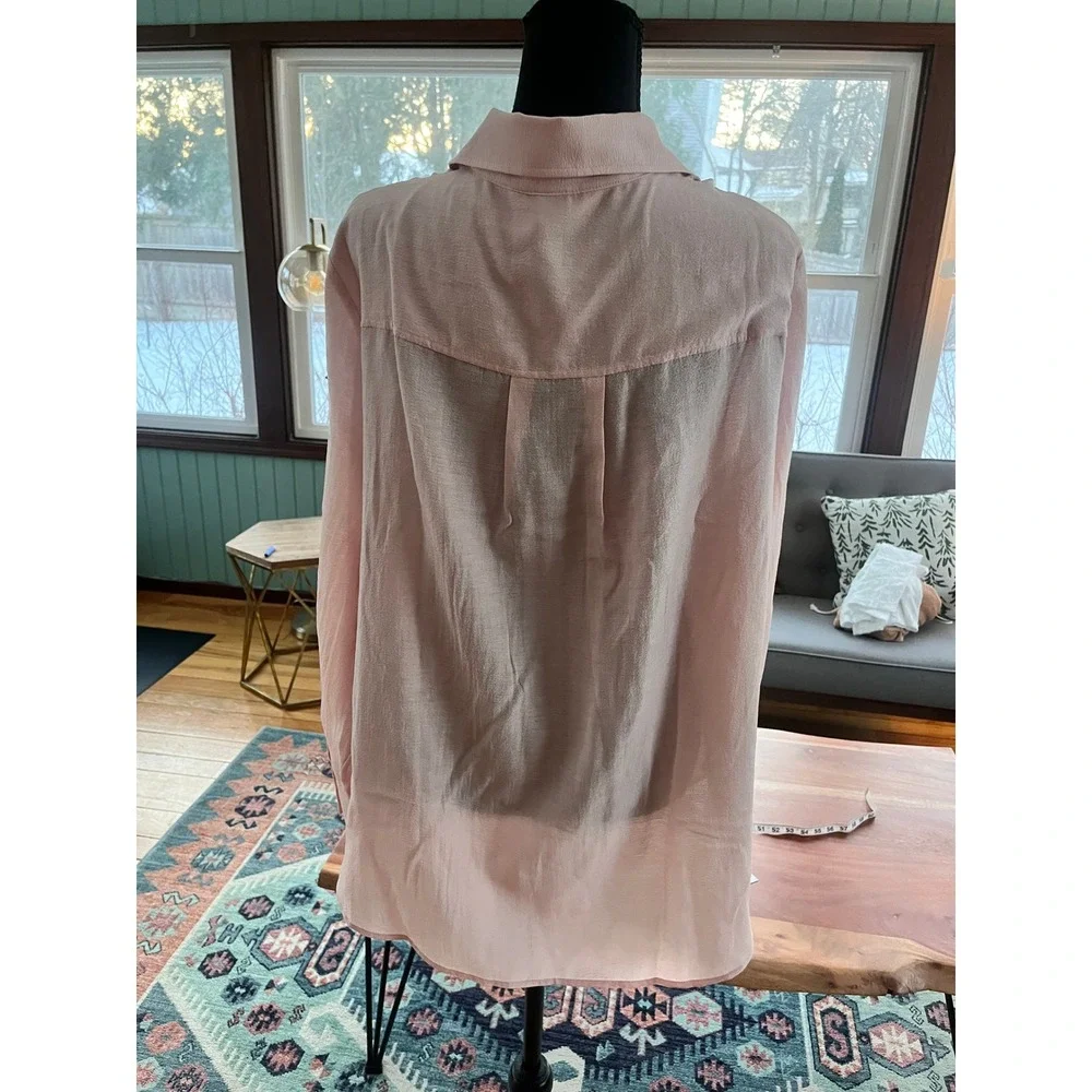 H&M Pink Textured Long Sleeve Collared Button Up Shirt Womens XL - Picture 3 of 5